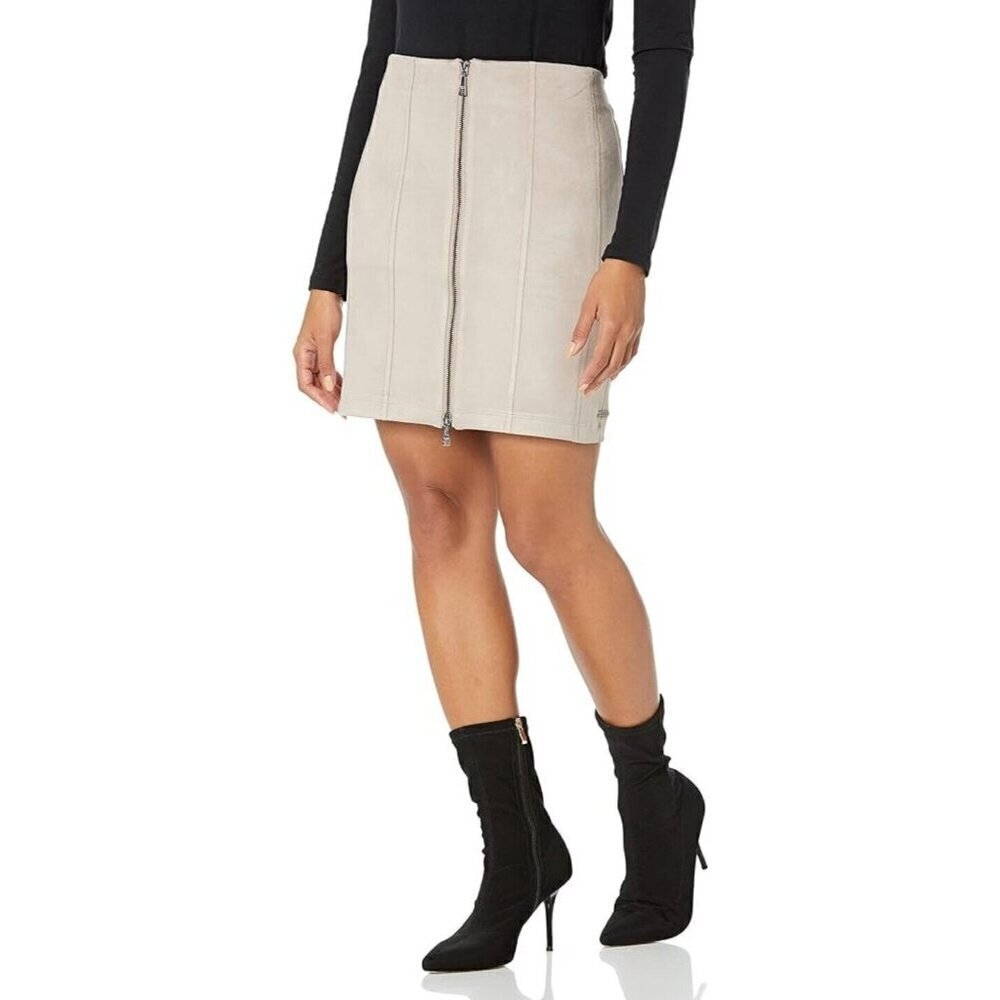NWT GUESS DETTA FAUX SUEDE SUMMER CLAY FRONT ZIPPER MINI SKIRT SZ MEDIUM